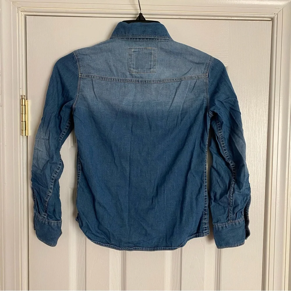 Justice Girls Jean Button Down Top Gem Embellished Pockets Size 8 Blue Silver